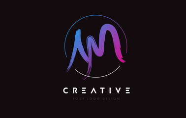 Creative Colorful AM Brush Letter Logo Design. Artistic Handwritten Letters Logo Concept.