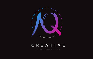Creative Colorful AQ Brush Letter Logo Design. Artistic Handwritten Letters Logo Concept.