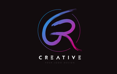 Obraz premium Creative Colorful GR Brush Letter Logo Design. Artistic Handwritten Letters Logo Concept.