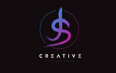 Creative Colorful JS Brush Letter Logo Design. Artistic Handwritten Letters Logo Concept.