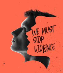 Conceptual contemporary art collage. Concept of human rights, stop violence against woman. Female...