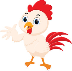 Cartoon cute Chicken posing on white background