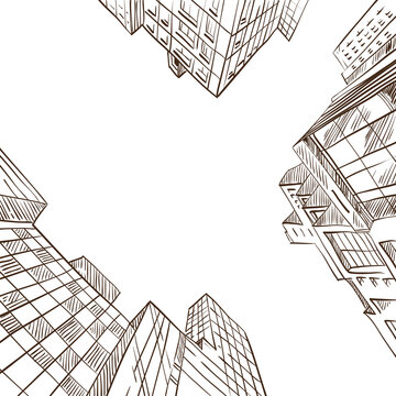 Hand drawn city sketch, vector illustration