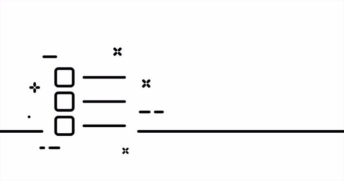 Checkmarks. Tick and cross, Arrows, tiles, sliders, list, charts, circles, shapes, Data analysis, etc. Diagram concept. One line drawing animation. Motion design. Animated technology logo. Video 4K