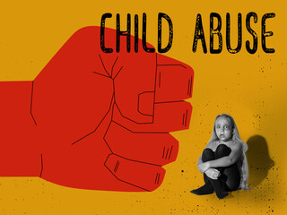 Conceptual contemporary art collage. Concept of human rights, child abuse prevention month. Security, childhood, family, support