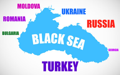 Black Sea. Map boundaries of Black Sea with other countries