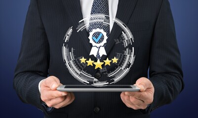 The concept of providing a five-star premium service. Showing award High standards are guaranteed,...