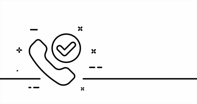 Handset with tick. Landline phone, Incoming, missed call, dialogue, contact us, successfully, communication, connection. One line drawing animation. Motion design. Animated technology logo. Video 4K