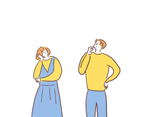 男女の感情（考える、悩む）、縦
