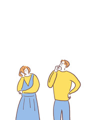 男女の感情（考える、悩む）、横