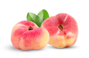 Ripe chinese flat peach fruit  isolated on white