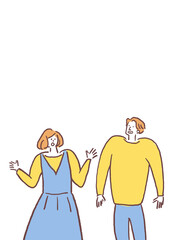 男女の感情（驚く、パニック）、縦
