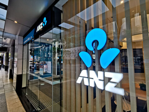 BRISBANE, AUSTRALIA - MAY 19, 2020: ANZ bank branch office in Brisbane Central Business District on Queen Street.
