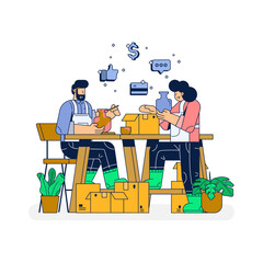 Man and Woman Making Pots, Vases, Terracotta, Some Crafts and Promoting Their Products Online