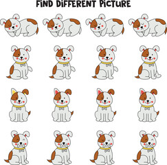 Find dog which is different from others. Worksheet for kids.
