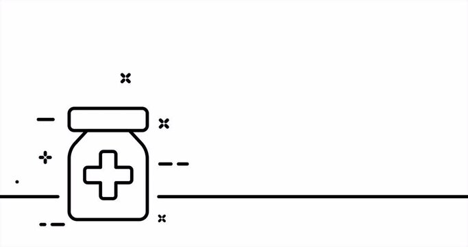 Taking pills. Red cross, anesthesia, prescription, doctor, pharmacy, medicines, first aid kit. health care concept. One line drawing animation. motion design. Animated technology logo. Video 4K