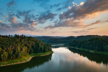Fototapeta na wymiar Beautiful Pilchowickie lake at sunset, Lower Silesia. Poland