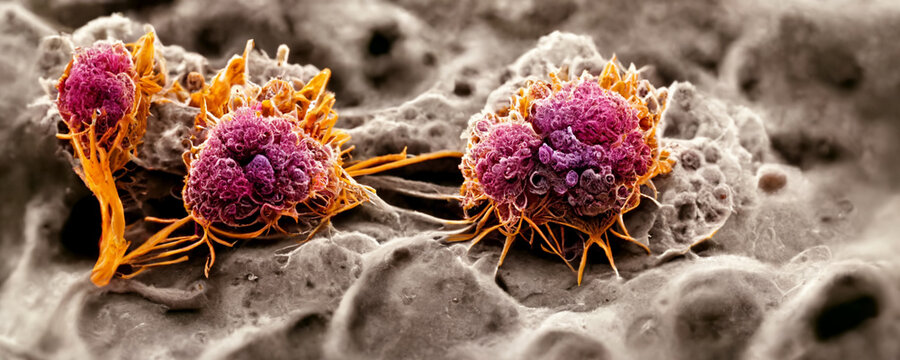 Cancer Cells destroyed by oncogenic virus, cell modifying virus, biological therapy agents 3d rendering