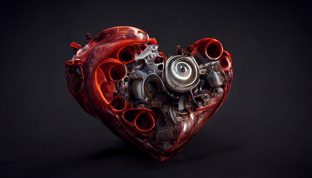 Mechanical heart, artificial heart concept, future of transplant medicine, medicine of the future, body engineering  3d rendering