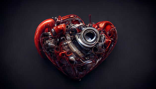Mechanical heart, artificial heart concept, future of transplant medicine, medicine of the future, body engineering  3d rendering