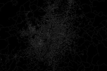 Stylized map of the streets of Yaounde (Cameroon) made with white lines on black background. Top view. 3d render, illustration © Hairem