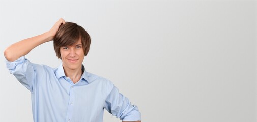 Bothered and tired person, looking complicated, slap forehead and grimacing upset, looking distressed