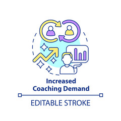 Increased coaching demand concept icon. Business coaching trend abstract idea thin line illustration. Performance. Isolated outline drawing. Editable stroke. Arial, Myriad Pro-Bold fonts used