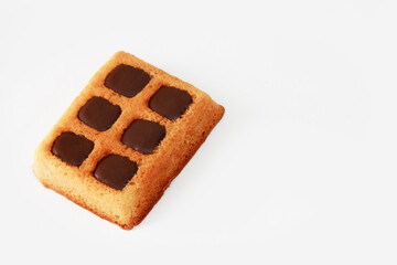 sweet baked belgian waffles with chocolate on a white background