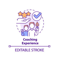 Coaching experience concept icon. Business coach platform promotion abstract idea thin line illustration. Mentor goals. Isolated outline drawing. Editable stroke. Arial, Myriad Pro-Bold fonts used