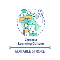Create learning culture concept icon. Business coaching certification abstract idea thin line illustration. Mentor, mentee. Isolated outline drawing. Editable stroke. Arial, Myriad Pro-Bold fonts used