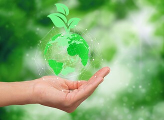 ESG concept. hand for environmental, Sources for renewable, sustainable development. Environment and ecology concept.