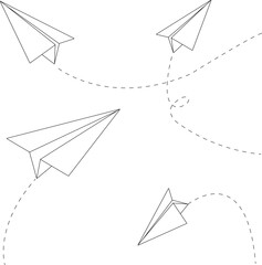 Paper airplanes flying in the school classroom. Vector black and white coloring page