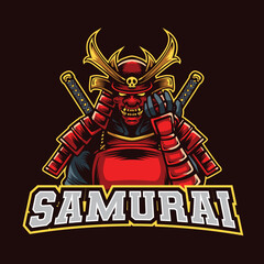 Red Skull Samurai Mascot Logo