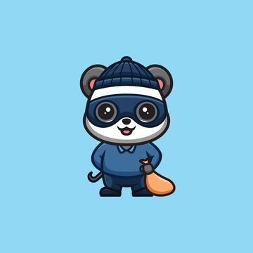 Panda Thief Cute Creative Kawaii Cartoon Mascot Logo