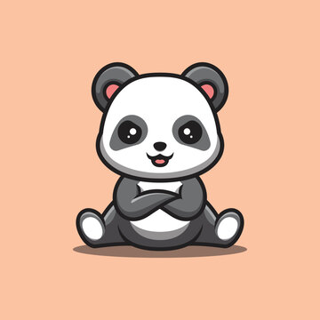 Panda Sitting Angry Cute Creative Kawaii Cartoon Mascot Logo