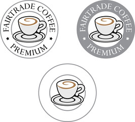 Colorful Round Swirly Coffee Cup Icon with Text - Set 3