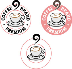 Colorful Round Swirly Coffee Cup Icon with Text - Set 5