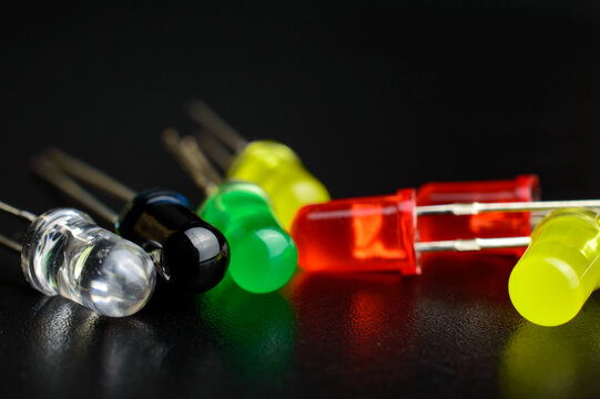 Mix of Colorful LED diodes on black background. Macro photo. Background picture.