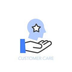 Simple visualised customer care icon symbol with a hand and a human head.