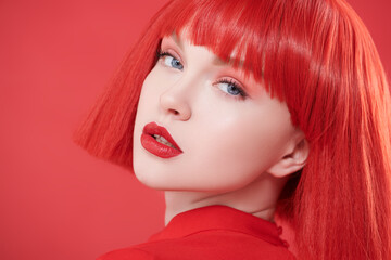 cute girl in red wig