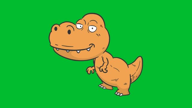 Cartoon orange Dinosaur animation on a green screen. Dinosaur animation with alpha channel. Key color, color key, alpha channel. 4K video