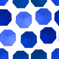 Seamless pattern of different deep blue colors umbrellas isolated on white background