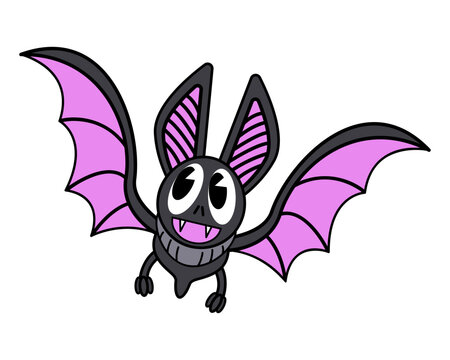 Hand drawn flat design trendy cartoon halloween bat isolated on white background