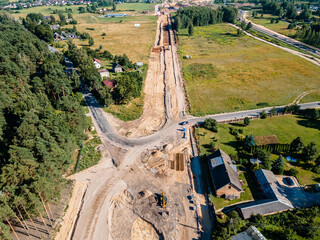 Road construction Kekava Bypass near Balozi, Riga. New section of the road A7 Riga – Bauska and a...