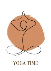 Minimalistic meditation logo. Woman sitting in lotus pose yoga. Simple illustrations. vector meditation logo. Continuous one line drawing. Vector yoga woman logotype in line style.