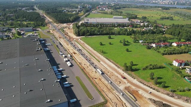 Road construction Kekava Bypass near Balozi, Riga. New section of the road A7 Riga &ndash; Bauska and a part of the international road E67 Via Baltica