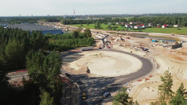 Road construction Kekava Bypass near Balozi, Riga. New section of the road A7 Riga &ndash; Bauska and a part of the international road E67 Via Baltica