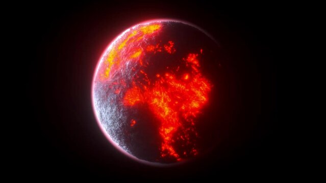 a lava planet is orbited by its moon (3d rendering)