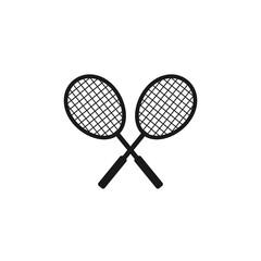 Crossed tennis rackets. Game, play symbol. Racquet silhouette. Sport club logo. flat vector icon isolated on white