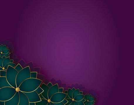 Golden Green Flowers On Purple Background